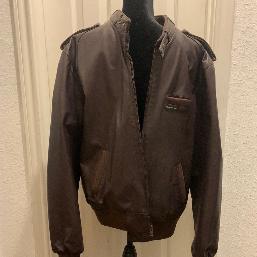Vintage Members Only Brown Bomber Jacket with Ribbed Collar